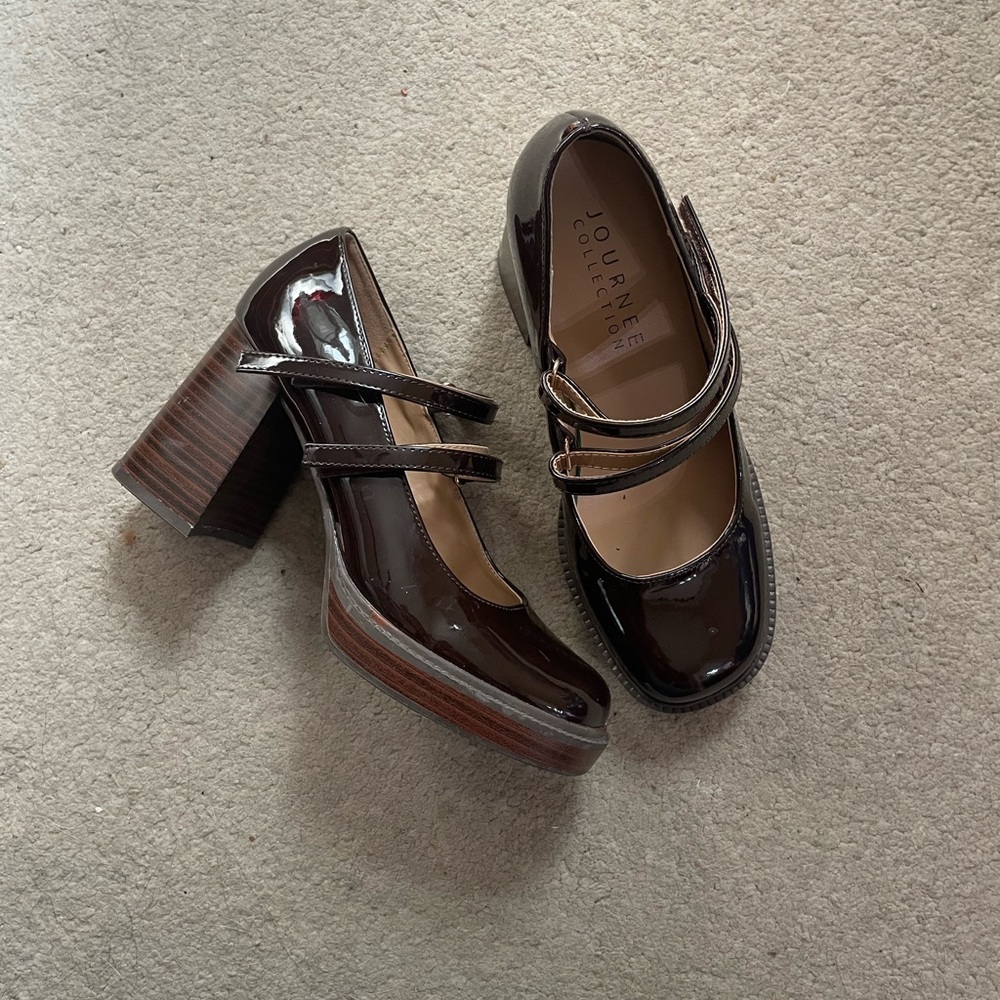 Patent Leather Chunky Retro Square Toe Block Heels